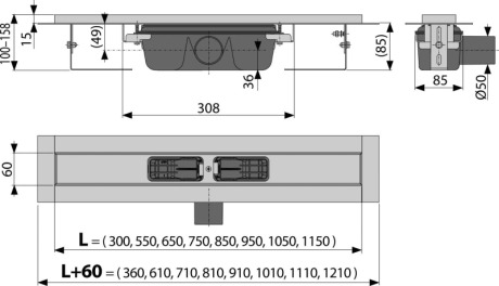Przejdź do produktu Odpływ liniowy 120 cm z ozdobnym  rusztem Buble Alcadrain APZ1-1150+Buble-1150 stal połysk