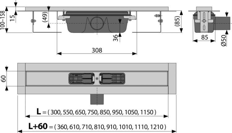 Odpływ liniowy 110 cm z rusztem APZ1-1050
