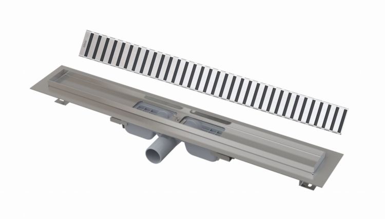 Odpływ liniowy niski 120 cm z rusztem Line Alcadrain APZ101-1150+LINE-1150 stal połysk