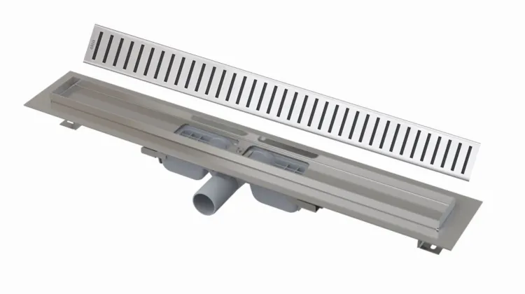Odpływ liniowy niski 120 cm z rusztem Pure Alcaplast APZ101-1150+PURE-1150 stal połysk