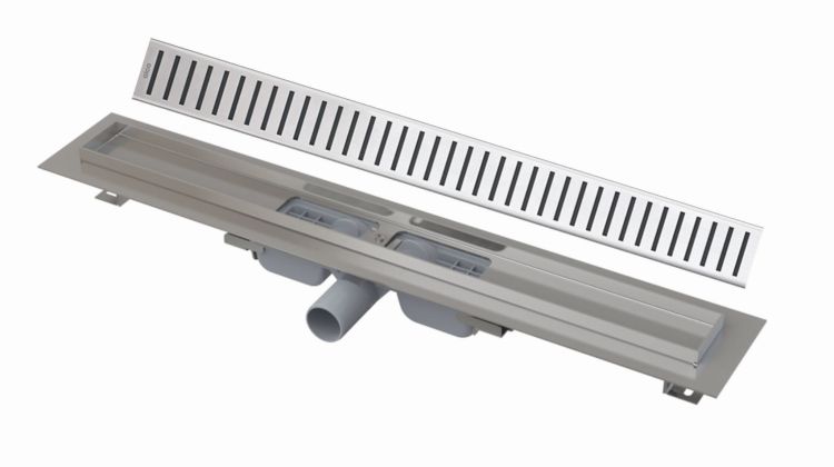 Odpływ liniowy niski 90 cm z rusztem Pure Alcaplast APZ101-850+PURE-850 stal połysk