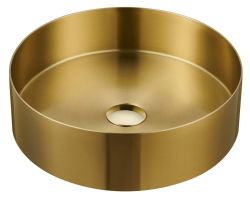 AURUM umywalka ze stali nierdzewnej, średnica 38 cm, z korkiem, złoty mat