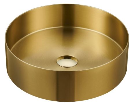 Przejdź do produktu AURUM umywalka ze stali nierdzewnej, średnica 38cm, z korkiem, złoto mat