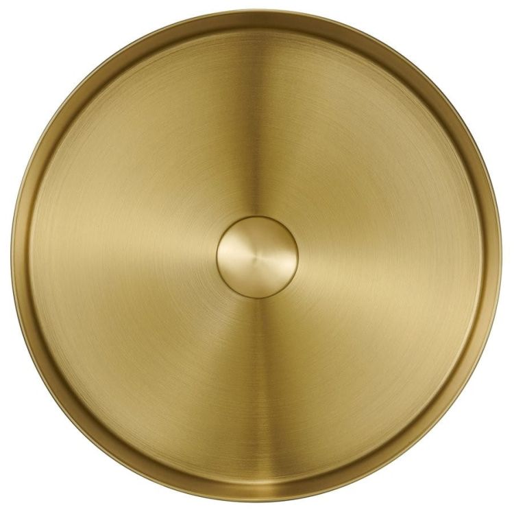 AURUM umywalka ze stali nierdzewnej, średnica 38 cm, z korkiem, złoty mat