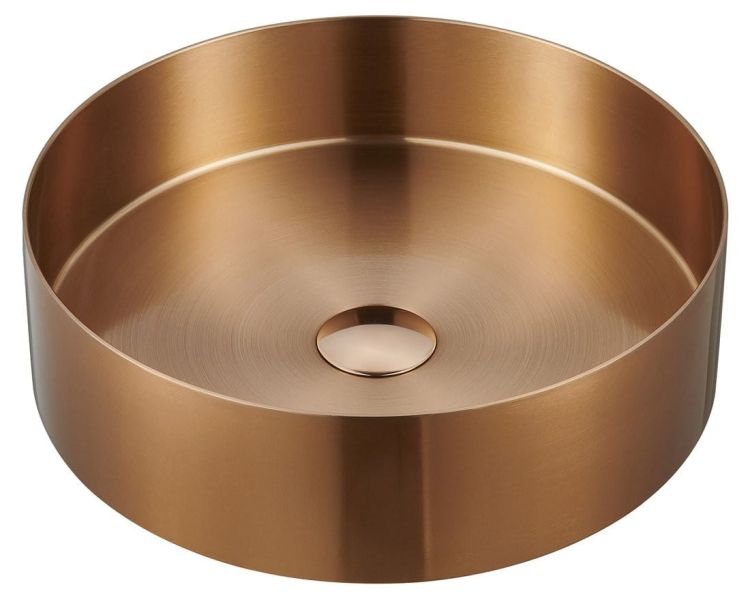 AURUM umywalka ze stali nierdzewnej, średnica 38 cm, z korkiem, miedź mat