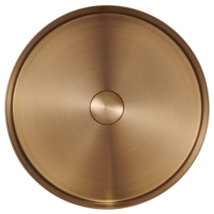 AURUM umywalka ze stali nierdzewnej, średnica 38 cm, z korkiem, miedź mat