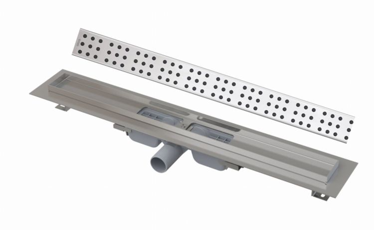 Odpływ liniowy niski 90 cm z rusztem Pure Alcaplast APZ101-850+PURE-850 stal połysk