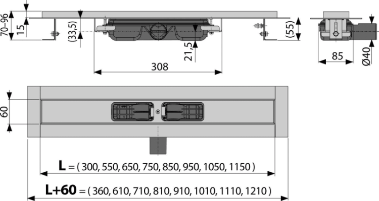 Odpływ liniowy niski Alcadrain APZ101