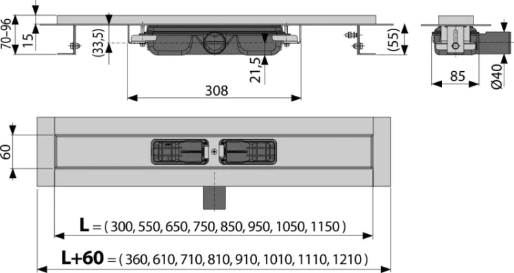 Odpływ liniowy niski Alcadrain APZ101