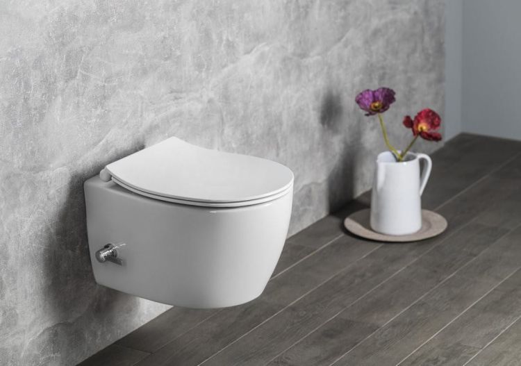 SENTIMENTI WC wiszące Rimless, z dyszą bidetową i zaworem, 36x51 cm, biały