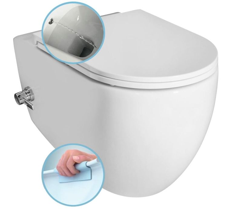 INFINITY WC wiszące Rimless, z dyszą bidetową i zaworem, 36,5x53 cm, biały