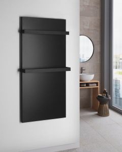 ENIS panel promiennikowy 600W, 590x1200 mm, 2 wieszaki na ręczniki, IP44, czarny mat