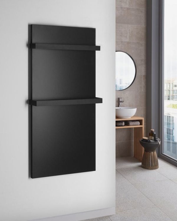 ENIS panel promiennikowy 600W, 590x1200 mm, 2 wieszaki na ręczniki, IP44, czarny mat