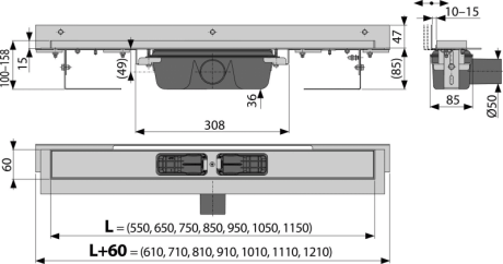 Przejdź do produktu Odpływ liniowy 120 cm z rusztem PURE Alcaplast APZ4-1150+PURE-1150 stal połysk