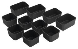 Miska niska LINDO, zestaw 10 szt. (6x 100x65x100 mm+4x 100x65x150 mm), plastik, antracyt