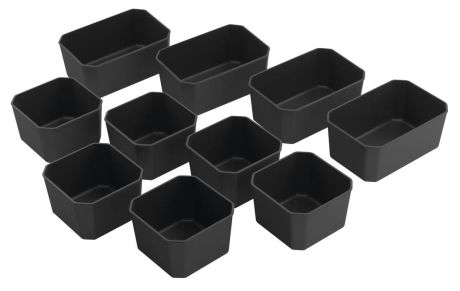 Przejdź do produktu Miska niska LINDO, zestaw 10 szt. (6x 100x65x100 mm+4x 100x65x150 mm), plastik, antracyt