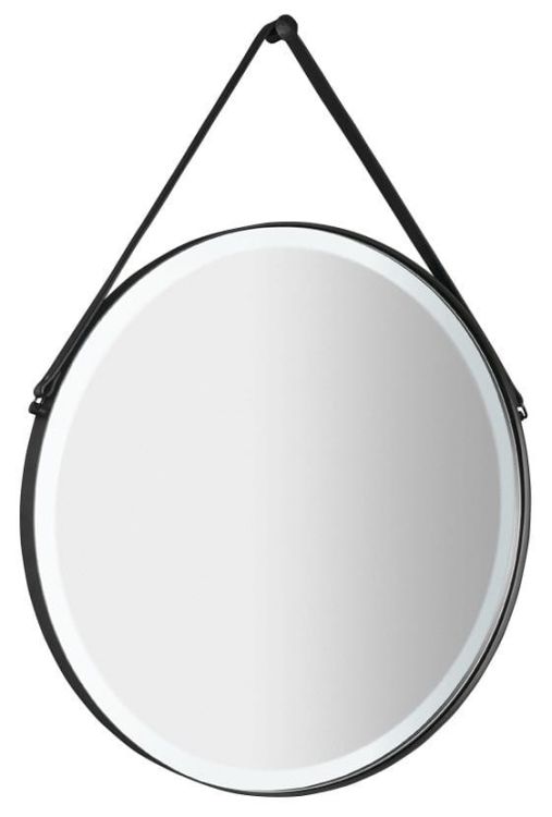 ORBITER okrągłe lustro z oświetleniem LED ze skórzanym paskiem, ø 70cm, czarny mat