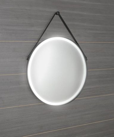 Przejdź do produktu ORBITER okrągłe lustro z oświetleniem LED ze skórzanym paskiem, ø 70cm, czarny mat