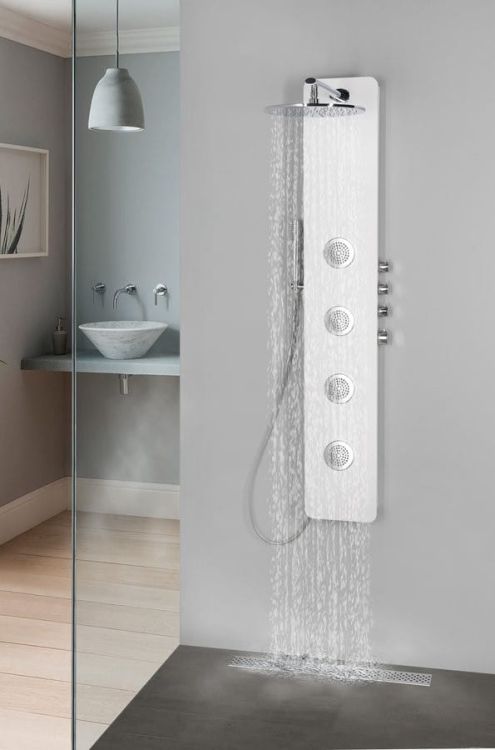 SPIRIT ROUND panel prysznicowy 250x1550mm z baterią termostatyczną, ścienny, biały