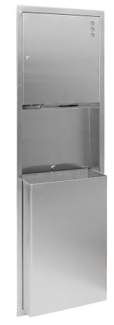 Przejdź do produktu Zasobnik ręczników papierowych, dozownik mydła 1100 ml i kosz na śmieci 45l, 438x1371x108mm, stal nierdzewna mat