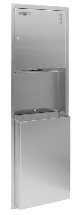 Wbudowany zasobnik na ręczniki papierowe i kosz na śmieci  45l, 365x1375x108 mm, stal nierdzewna