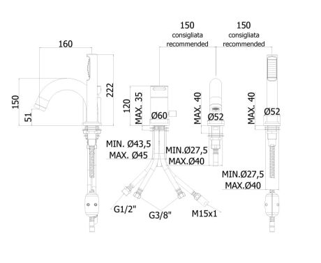 Przejdź do produktu Czarna bateria nawannowa 3-otworowa z wylewką, słuchawką prysznicową i wężem Paffoni Jo-Joker JO047NO