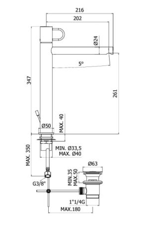 Przejdź do produktu Czarna bateria umywalkowa wysoka 35 cm z korkiem klik-klak Paffoni Jo-Joker JO081KNO