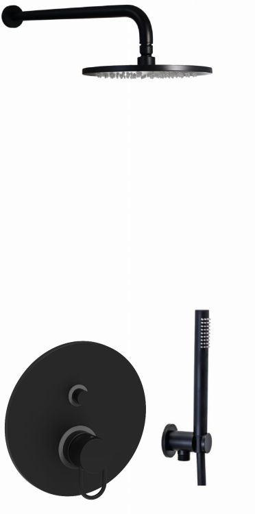 Czarny zestaw natryskowy podtynkowy z deszczownicą okrągłą 22,5 cm, baterią 2-drożną podtynkową i słuchawką prysznicową Paffoni Jo-Joker JK015ZSC2ANO