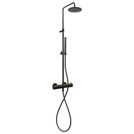 Przejdź do produktu Czarny kolumna prysznicowa z deszczownicą okrągłą 22,5 cm, baterią termostatyczna i słuchawką prysznicową Paffoni ZCOL638LIQNO