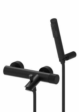 Przejdź do produktu Czarna bateria wannowa ścienna ze słuchawką prysznicową i wężem Paffoni Jo-Joker JO023NO