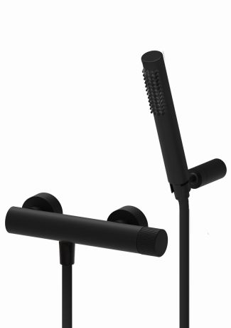 Przejdź do produktu Czarna bateria natryskowa ścienna ze słuchawką prysznicową i wężem Paffoni Jo-Joker JO168DNO