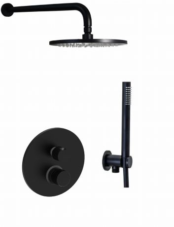 Przejdź do produktu Czarny zestaw natryskowy podtynkowy z  deszczownicą okrągłą 22,5 cm, baterią 2-drożną podtynkową i słuchawką prysznicową Paffoni Jo-Joker JO015ZSC2ANO