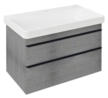 Przejdź do produktu SITIA szafka umywalkowa 75,6x50x44,2cm, 2 szuflady, dąb srebrny