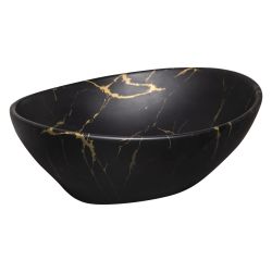 Umywalka nablatowa owalna 42x34 cm czarna ze złotym dekorem Kerra KR 707 Marable
