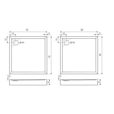 Przejdź do produktu Czarny brodzik kwadratowy 90x90x12 cm ze zintegrowaną obudową Kerra David 90