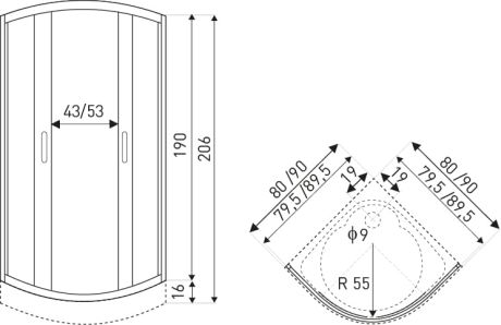 Przejdź do produktu Kabina natryskowa półokrągła 80x80x190 cm z grafitowym szkłem Kerra Intro 80 chrom połysk