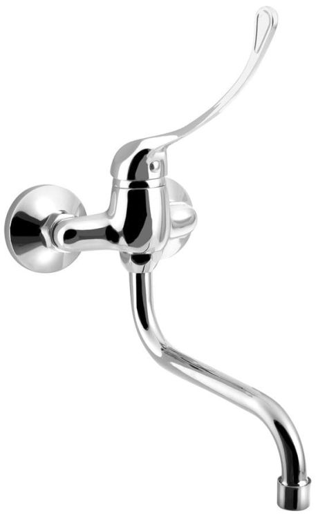 AQUALINE 35 bateria umywalkowa/kuchenna ścienna, dźwignia medyczna, wylewka S, 177mm, chrom