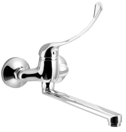 Przejdź do produktu AQUALINE 35 bateria ścienna, rozstaw 100mm, dźwignia medyczna, wylewka prosta, 220mm, chrom