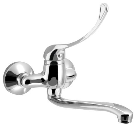 Przejdź do produktu AQUALINE 35 bateria ścienna, 100mm rozstaw, dźwignia medyczna, wysoka wylewka, 220mm, chrom