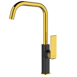 Czarno-złota bateria kuchenna stojąca 38 cm z ruchomą wylewką Loge Maroko MA 35 BL/Gold