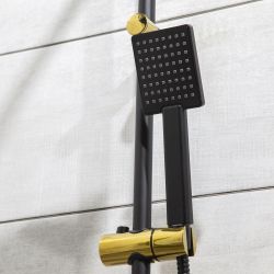 Złoto-czarny zestaw natryskowy ścienny z kwadratową deszczownicą 20x20 cm i słuchawką prysznicową Loge Denis 63 BL/Gold  - słuchawka prysznicowa