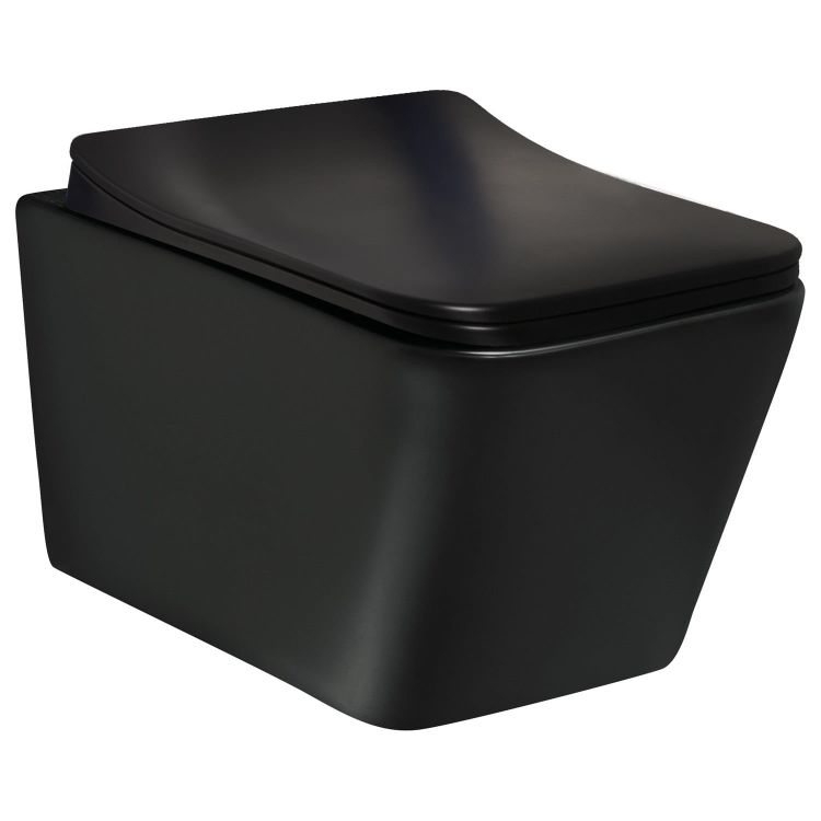 Czarna miska WC wisząca 36x52 cm z deską WC Kerra Tinos BLM