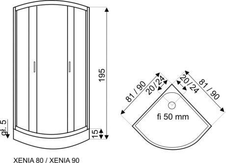 Przejdź do produktu Kabina natryskowa półokrągła 90x90 cm z białymi profilami, brodzikiem i dekorem na szkle Kerra Xenia Duo 90