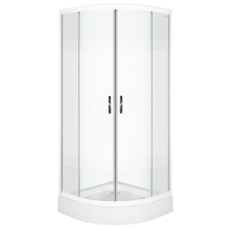 Przejdź do produktu Kabina natryskowa półokrągła 80x80 cm z białymi profilami, brodzikiem i dekorem na szkle Kerra Xenia Duo 80