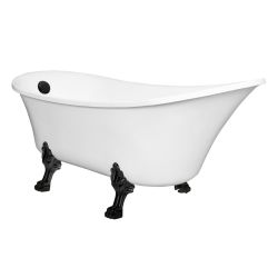 Wanna wolnostojąca 164x70 cm Retro z czarnymi nogami i drenażem Kerra Antica+ACZ biały połysk