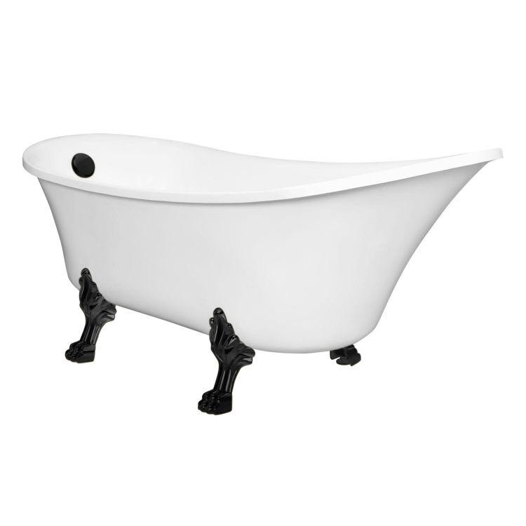 Wanna wolnostojąca 164x70 cm Retro z czarnymi nogami i drenażem Kerra Antica+ACZ biały połysk