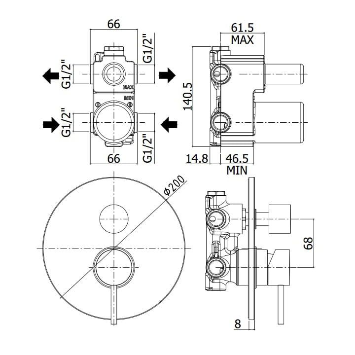 Bateria prysznicowa 2-drożna z przełącznikiem Paffoni Light LIG018