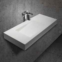 Asymetryczna umywalka na indywidualny wymiar z materiałów Solid Surface z misą Slide 66x30SOL