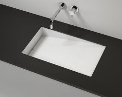 Asymetryczna umywalka na indywidualny wymiar z materiałów Solid Surface z misą Slide 66x30SOL