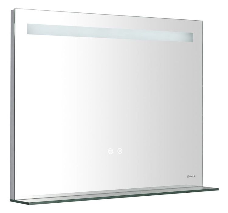 BRETO lustro z oświetleniem LED i półką, 80x60cm, czujnik, folia przeciwmgielna, 3000-6500°K